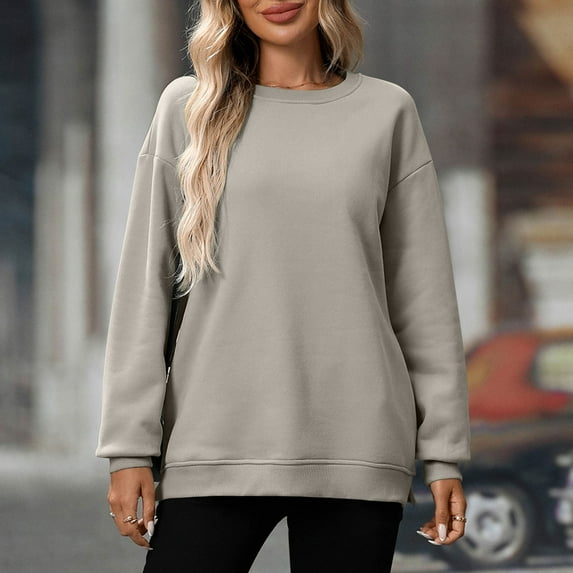 CKpwisy Women's Tunic Sweatshirt Oversized Solid Fleece Long Sleeve Sweatshirts Drawstring Crewneck Pullover Tops Fall Fashion