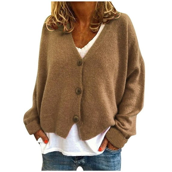 CKpwisy Women's V Neck Sweater Cardigan 2025 Fashion Casual Open Front Long Sleeve Chunky Knit Cardigans Sweaters Fall Winter Outerwear Coats Clearance