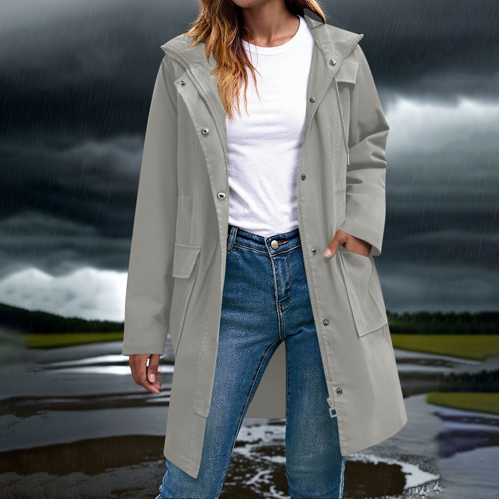 CKpwisy Women's Waterproof Raincoat Casual Lightweight Rain Jacket Snap