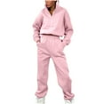 thumbnail image 1 of CKpwisy Womens 2 Piece Sweatsuits Set Solid color Lounge Sets Long Sleeve Half Zip Lapel Pullover Sweatshirt Joggers Sweatpants Fall Outfits Tracksuit Outfits 2025 Fall Pink XL, 1 of 6