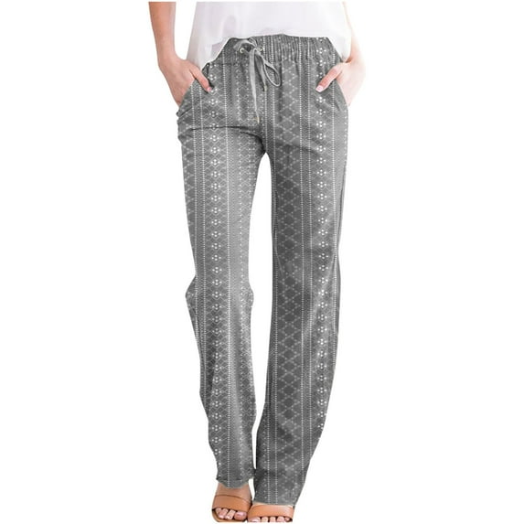 CKpwisy Womens Casual Pants 2025 New Drawstring Elastic Waist Trousers with Pockets Trendy Eyelet Lounge Pants Fashion Vacation Clothing Gray XXL