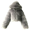 thumbnail image 1 of CKpwisy Womens Faux Fur Coat Trendy Long Sleeve Hooded Cropped Jacket Winter Fuzzy Zip up Warm Jackets 2025 New Solid Color Short Outwear Clearance, 1 of 3
