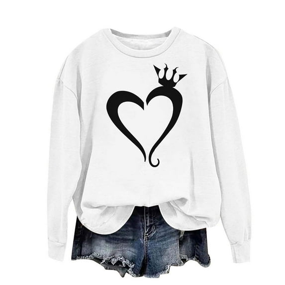 CKpwisy Womens Heart Graphic Sweatshirt Valentine's Day Pullovers Long Sleeve Sweatshirt Casual Loose Pullover White XXL