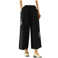 thumbnail image 1 of CKpwisy Womens Linen Pants for Summer Elastic High Waist Ankle Palazzo Pants Trendy Ethnic Style Embroidery Cropped Pants casual Loose Wide Leg Trousers with Pockets, 1 of 6