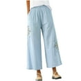 thumbnail image 1 of CKpwisy Womens Linen Pants for Summer Elastic High Waist Ankle Palazzo Pants Trendy Ethnic Style Embroidery Cropped Pants casual Loose Wide Leg Trousers with Pockets, 1 of 4
