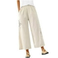 thumbnail image 1 of CKpwisy Womens Linen Pants for Summer Elastic High Waist Ankle Palazzo Pants Trendy Ethnic Style Embroidery Cropped Pants casual Loose Wide Leg Trousers with Pockets, 1 of 6
