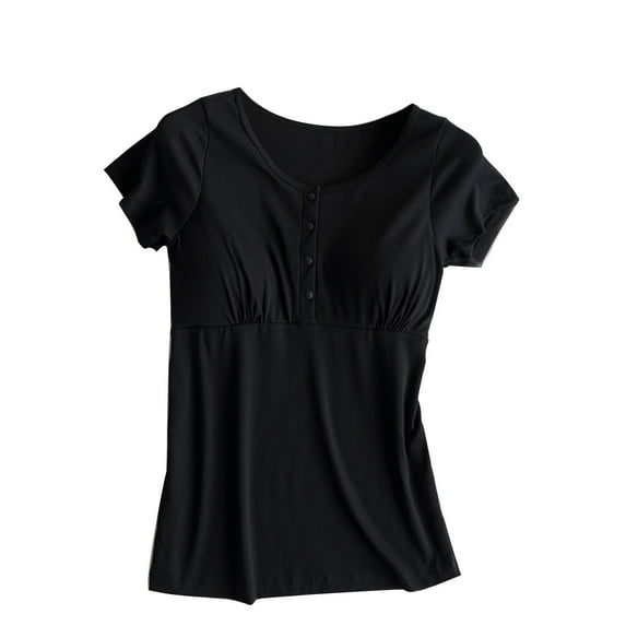 CKpwisy Womens Maternity Nursing Tops Comfy Short Sleeve Breastfeeding Shirts Summer Snap Button Tee Postpartum T-Shirts Pregnancy Clothes