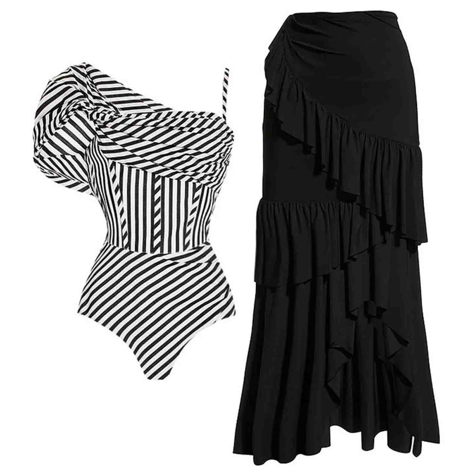 CKpwisy Womens One Piece Bathing Suits with Cover Up Modest Swimwear Wrap Skirt Sarong Retr Two