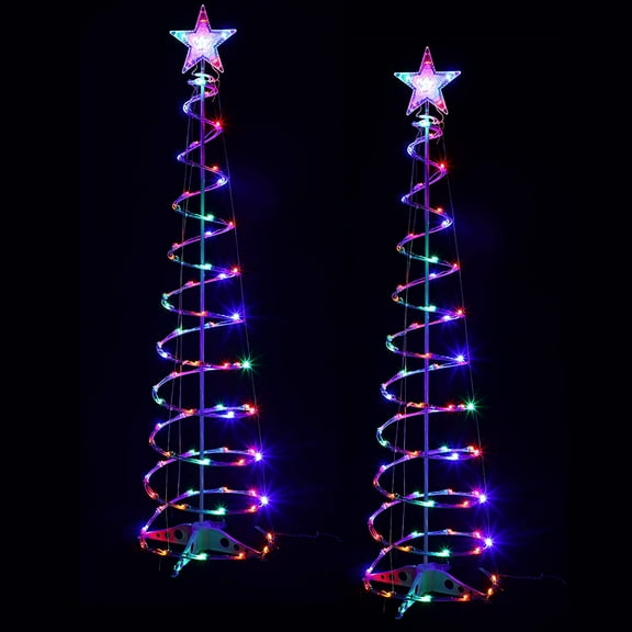 CL 2 Pack Outdoor Spiral Christmas Tree with 125 LEDs, Plug in Tree Decor Cone with Star Topper for Christmas Outside Yard Porch Home(Colorful)