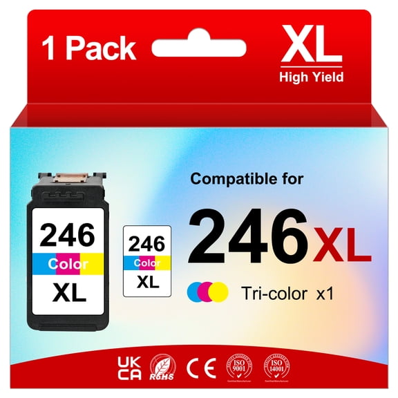 246XL Color Ink Cartridge 1 Pack Compatible with Canon 246 Color Ink 246XL CL-246XL CL-246 XL CL246XL Ink Works for PIXMA MG2522 TS3122 MX492 MX490 TR4500 TR4520 TS3322 Printer,1 Tri-Color
