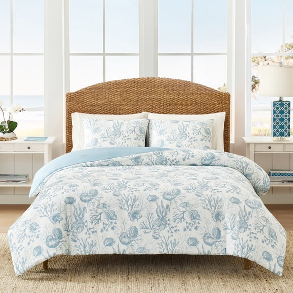 Coastal Living 3-Piece Lightweight 100% Cotton Blue & White Ocean Print Comforter Set, King