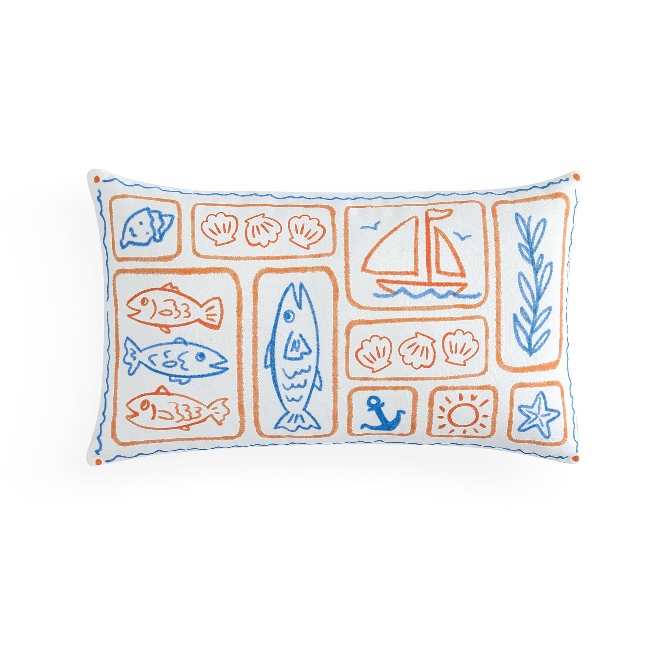 Coastal Living 12" x 20" Blue Fisherman 100% Cotton Decorative Throw Pillow for Couch or Bed