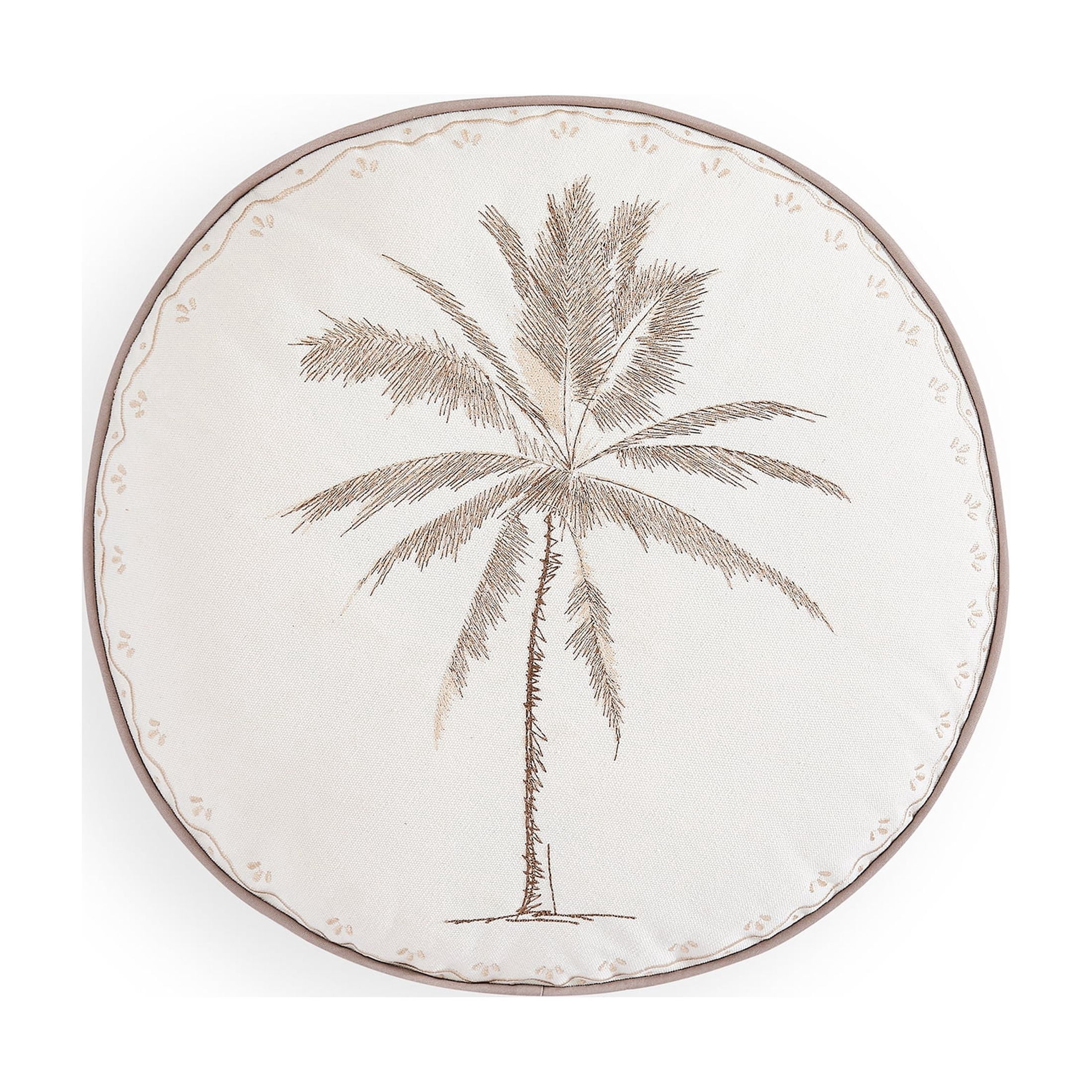 Coastal Living 16" Round White Palm Tree 50% Cotton/50% Polyester Decorative Throw Pillow for Couch or Bed