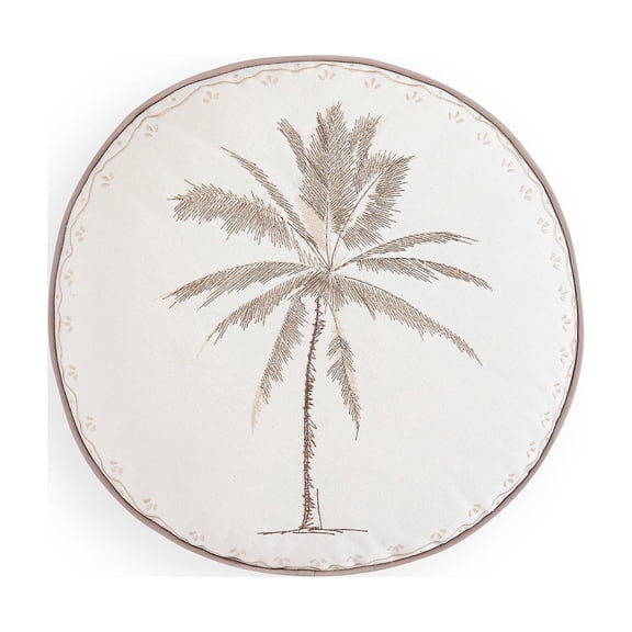 Coastal Living 16" Round White Palm Tree 50% Cotton/50% Polyester Decorative Throw Pillow for Couch or Bed