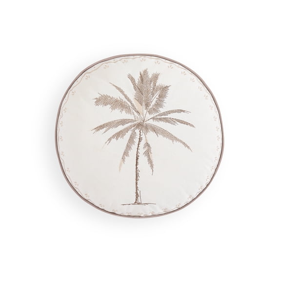 Coastal Living 16" Round White Palm Tree 50% Cotton/50% Polyester Decorative Throw Pillow for Couch or Bed