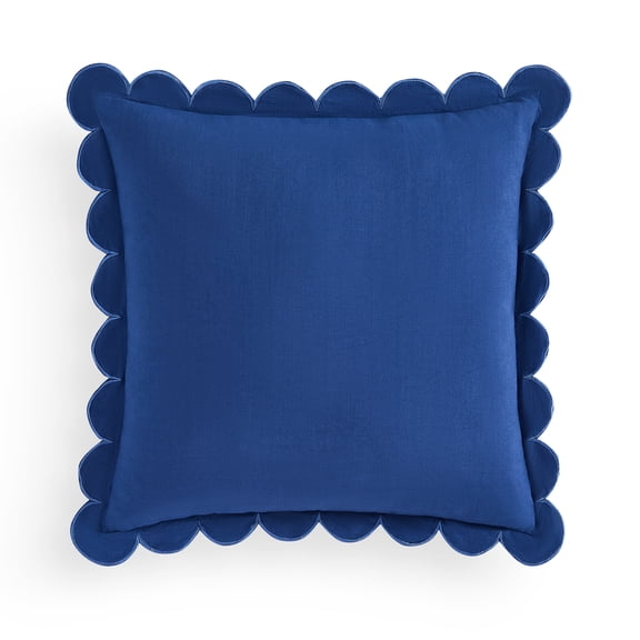 Coastal Living 18" x 18" Blue Scallop 100% Cotton Decorative Throw Pillow for Couch or Bed