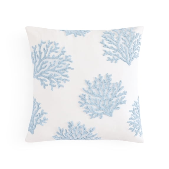 Coastal Living 18" x 18" Blue Coral 100% Cotton Decorative Throw Pillow for Couch or Bed