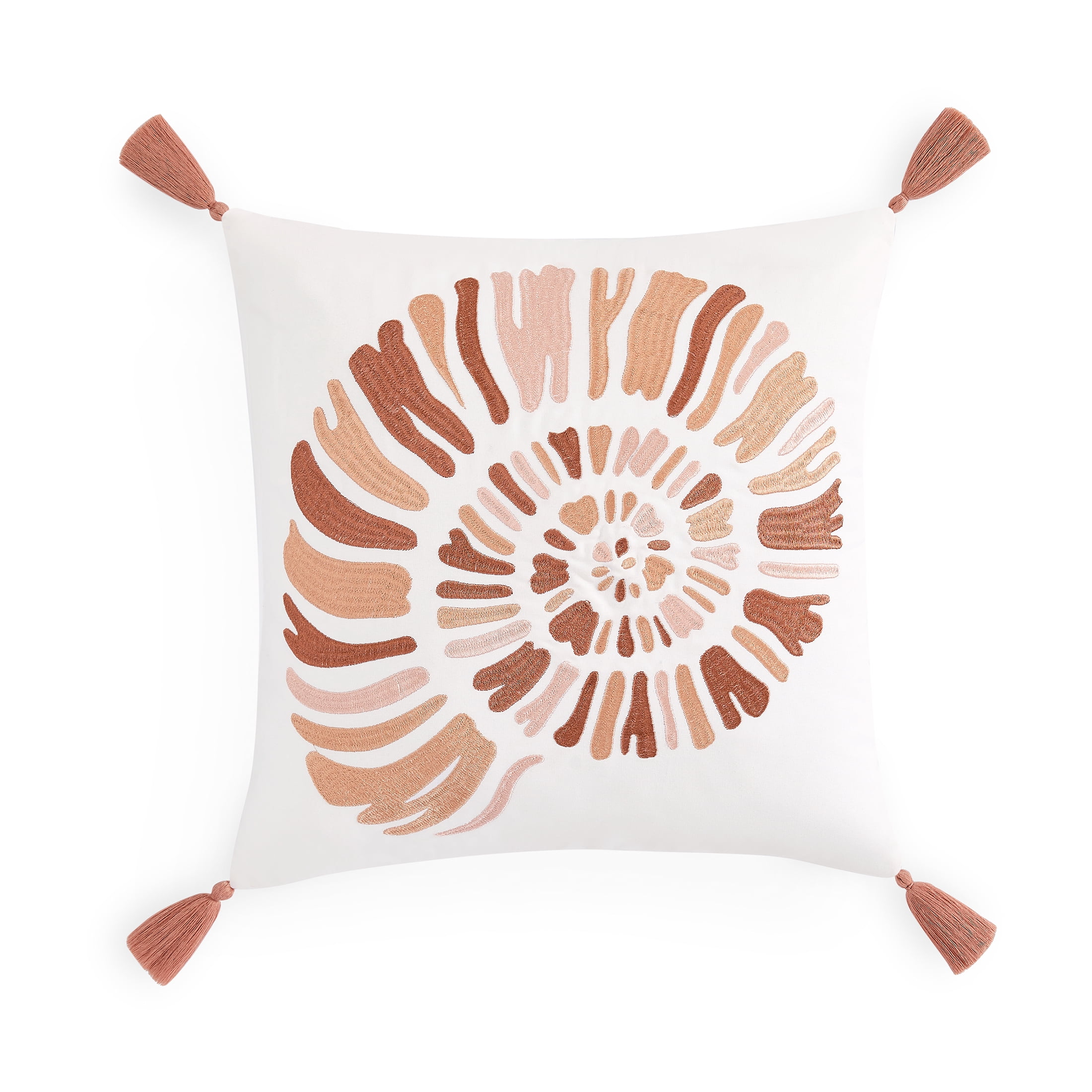 Coastal Living 18" x 18" Orange & White Seashell 100% Cotton Decorative Throw Pillow for Couch or Bed
