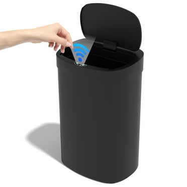 CL.HPAHKL 13 Gallon Automatic Trash Can with Lid, Kitchen Plastic Garbage Can, Black