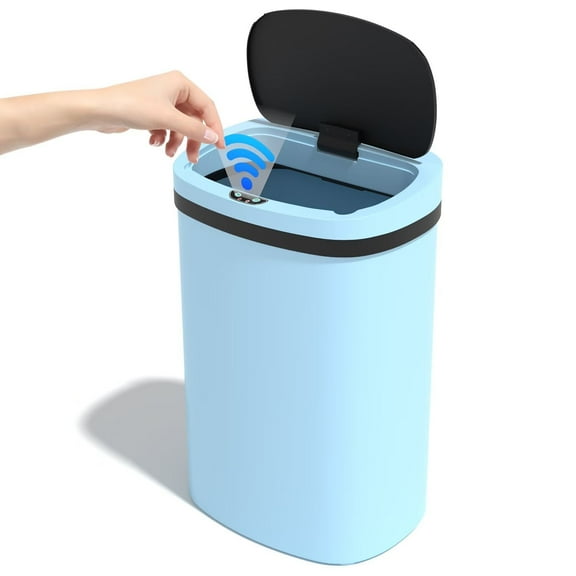 CL.HPAHKL 13 Gallon Automatic Trash Can with Lid, Kitchen Plastic Garbage Can, Blue