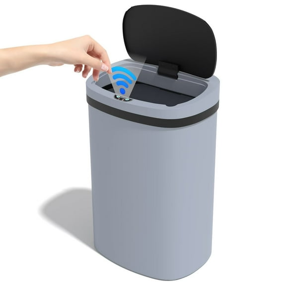 CL.HPAHKL 13 Gallon Automatic Trash Can with Lid, Kitchen Plastic Garbage Can, Gray