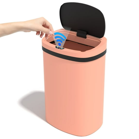 CL.HPAHKL 13 Gallon Automatic Trash Can with Lid, Kitchen Plastic Garbage Can, Pink