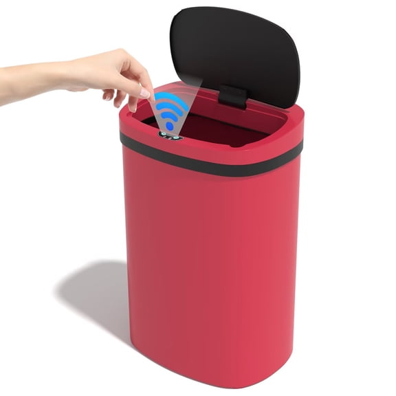 CL.HPAHKL 13 Gallon Automatic Trash Can with Lid, Kitchen Plastic Garbage Can, Red