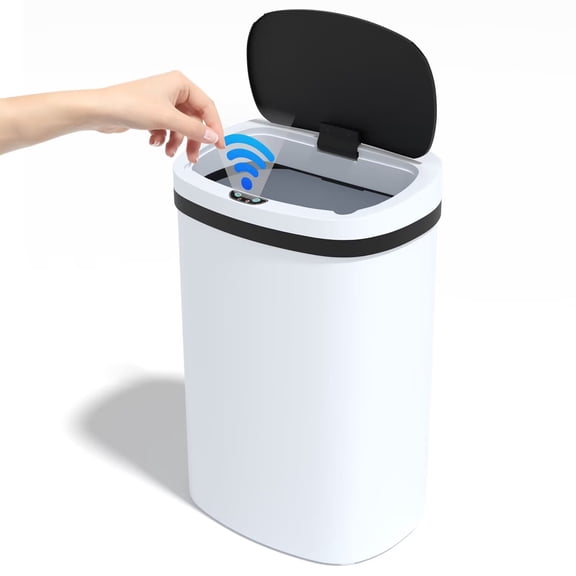 CL.HPAHKL 13 Gallon Automatic Trash Can with Lid, Kitchen Plastic Garbage Can, White