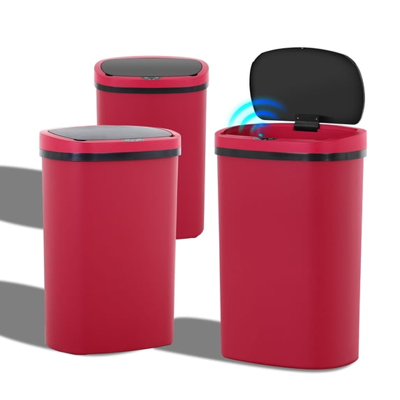 CL.HPAHKL 13 Gallon Garbage Can, 50 Liter High-Capacity Broken-Resistant Plastic Garbage Can with Lid Automatic Trash Cans Touchless Motion Sensor Trash Can for Home Kitchen Office (3, Red)