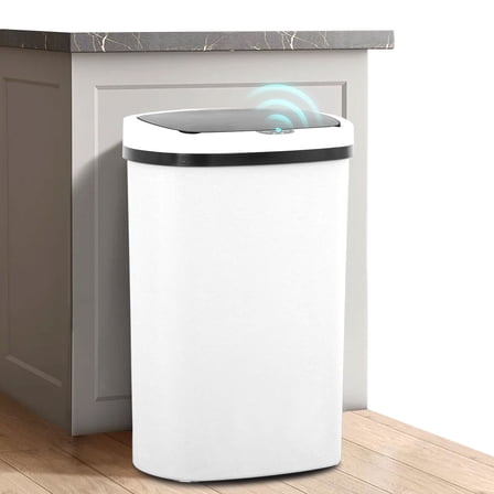 CL.HPAHKL 13 Gallon Kitchen Garbage Can, 50 Liter High-Capacity Broken-Resistant Plastic Garbage Can with Lid Smart Trash Can Touchless Automatic Trash Can for Home Kitchen Office (1, White)