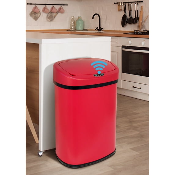 CL.HPAHKL 13 Gallon Kitchen Garbage Can Automatic Trash Can 13 Gallon Stainless Steel Trash Can Touch Free Bathroom Trash Can with Lid for Bathroom, Kitchen, Office, White
