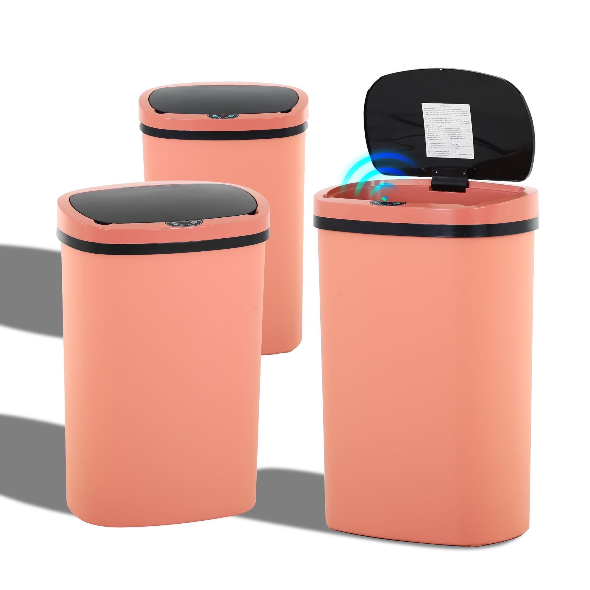 CL.HPAHKL 13 Gallon Kitchen Trash Can, Motion Sensor Trash Can 50 Liter High-Capacity Automatic Trash Cans Touchless Broken-Resistant Plastic Garbage Can with Lid for Home Kitchen Office (3, Pink)