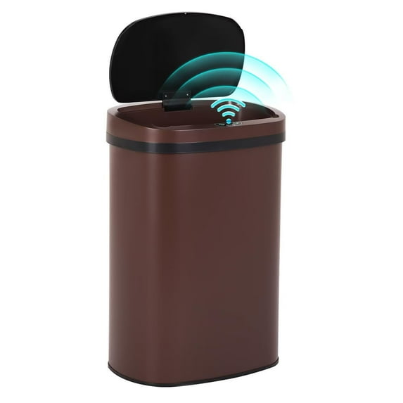CL.HPAHKL 13 Gallon Kitchen Trash Can, Touchless Motion Sensor Trash Can 50 Liter High-Capacity Automatic Trash Cans Stainless Steel Garbage Can with Lid for Home Bathroom Bedroom Office, Brown