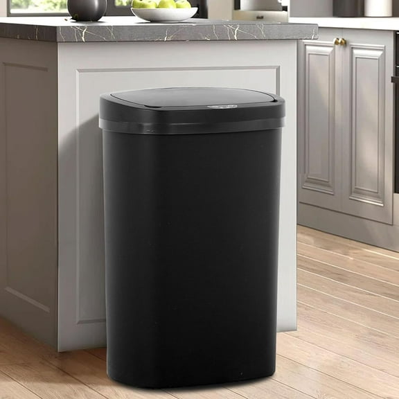 CL.HPAHKL 13 Gallon Plastic Trash Can with Lid, Automatic Touchless Kitchen Garbage Can, Odor Control Wastebasket for Home Office, Black