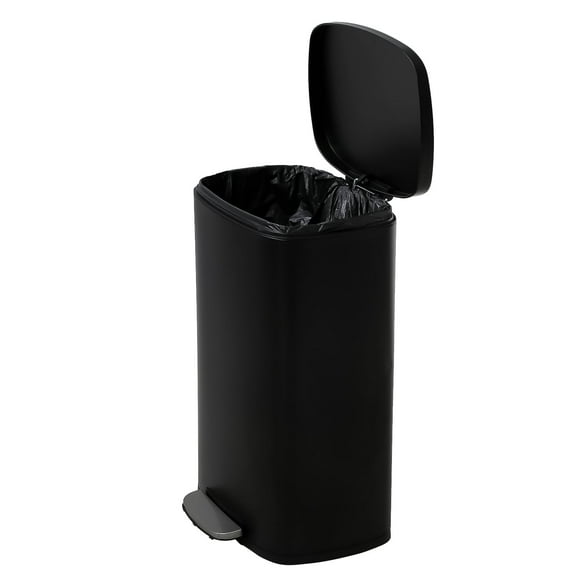 CL.HPAHKL 13 Gallon Step-on Trash Can with Soft-Close Lid, Stainless Steel Kitchen Garbage Can with Foot Pedal and Removable Inner Bucket, Fingerprint-Proof Trash bins for Home Office, Black