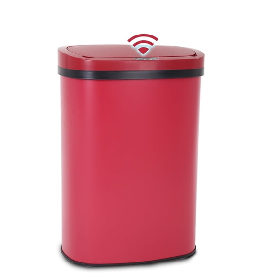 CL.HPAHKL 13 Gallon Trash Can, 50 Liter High-Capacity Stainless Steel Garbage Can with Lid Automatic Trash Cans Touchless Motion Sensor Trash Can for Home Kitchen Bathroom Bedroom Office, Red