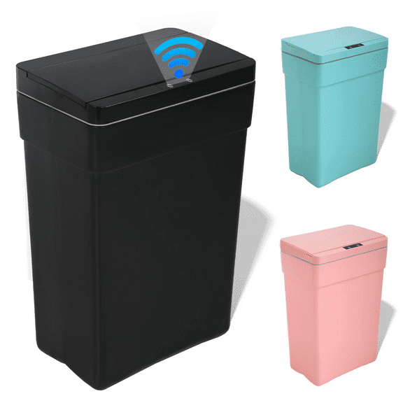 CL.HPAHKL 13 Gallon Trash Can, 50L Automatic Touch-Free Garbage Can, High-Capacity Plastic Waste Bin with Lid, Perfect for Home Office, Kitchen, Bathroom (1, Black)
