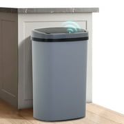 CL.HPAHKL 13 Gallon Trash Can with Lid, 50 Liter High-Capacity Broken-Resistant Plastic Garbage Can Touchless Motion Sensor Trash Can Smart Trash Can for Home Kitchen Bedroom Office (1, Gray)