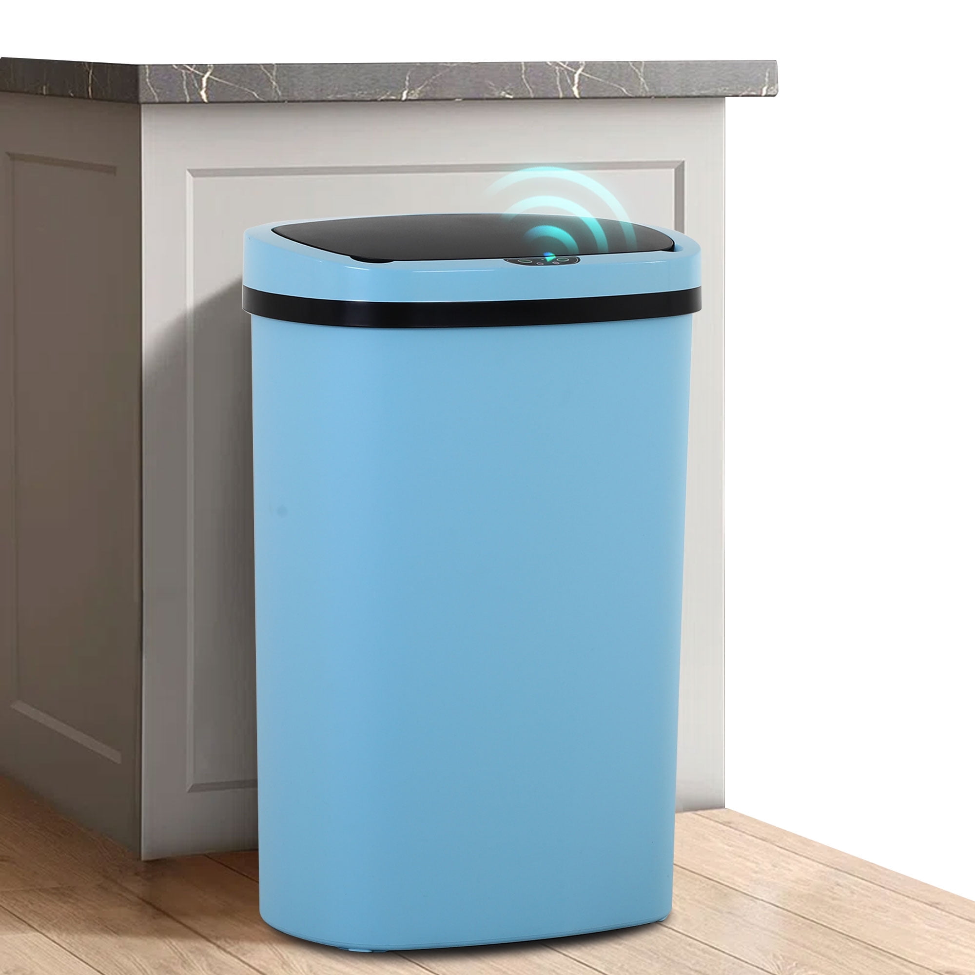 CL.HPAHKL 13 Gallon Trash Can with Lid, Automatic Trash Can Touchless Motion Sensor Trash Can 50 Liter High-Capacity Broken-Resistant Plastic Garbage Can for Home Kitchen Office (1, Blue)