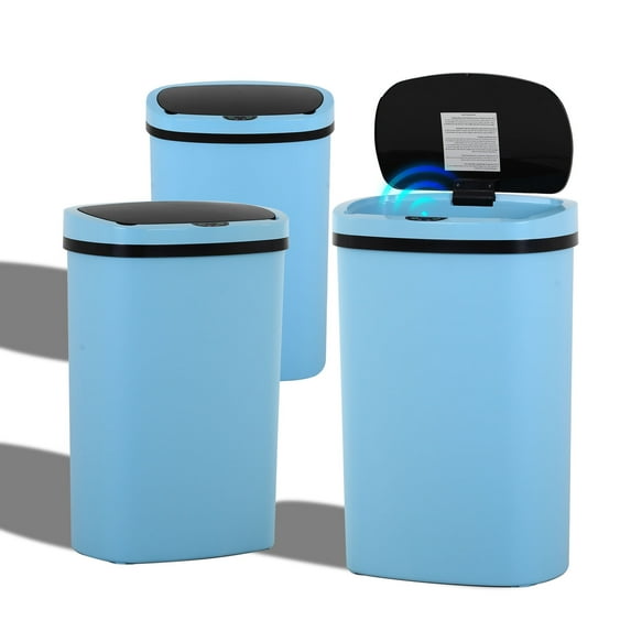 CL.HPAHKL 13 Gallon Trash Can with Lid, Automatic Trash Can Touchless Motion Sensor Trash Can 50 Liter High-Capacity Broken-Resistant Plastic Garbage Can for Home Kitchen Office (3, Blue)