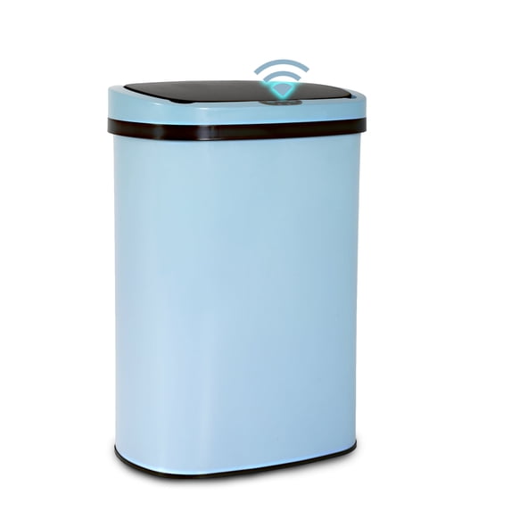 CL.HPAHKL 13 Gallon Trash Can with Lid, Automatic Trash Can Touchless Motion Sensor Trash Can 50 Liter High-Capacity Stainless Steel Garbage Can for Home Kitchen Bathroom Bedroom Office, Blue