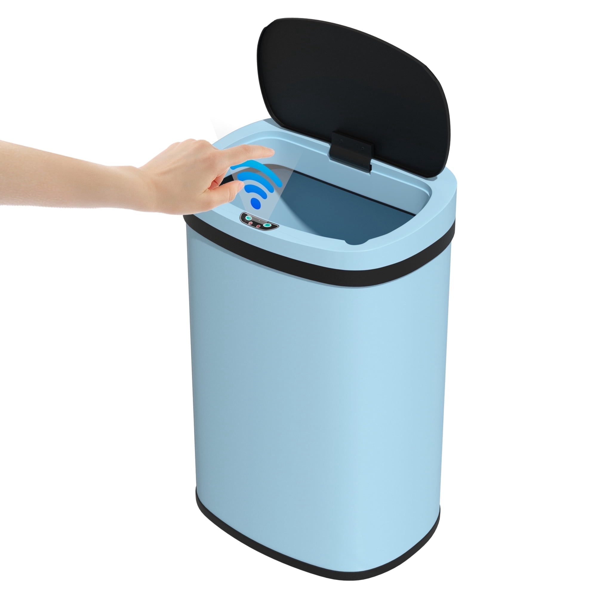 CL.HPAHKL 13 Gallon Trash Can with Touch-Free & Motion Sensor, Automatic Stainless-Steel Kitchen Garbage Can with Lid, Trashcan Trash Bin for for Bathroom Bedroom Home Office, Blue