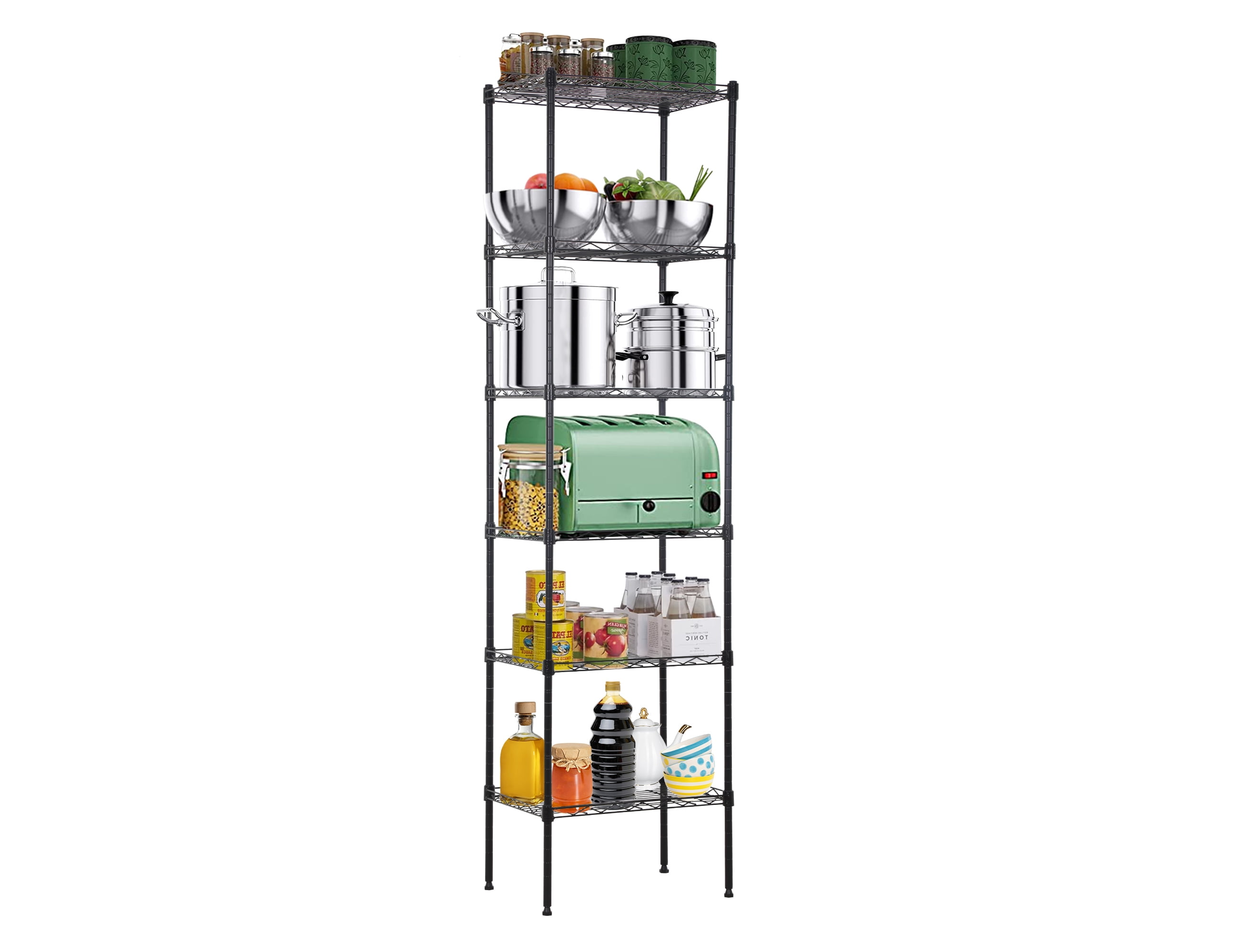Black Chrome 6-Tier Adjustable Metal Wire Shelving Unit