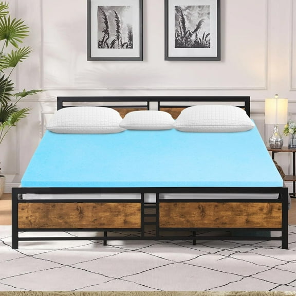 CL.HPAHKL 2 Inch Queen Mattress Topper, Cooling Gel Infused Memory Foam Mattress Topper for Sleeper Sofa, RV, Camper, CertiPUR-US Certified, Blue