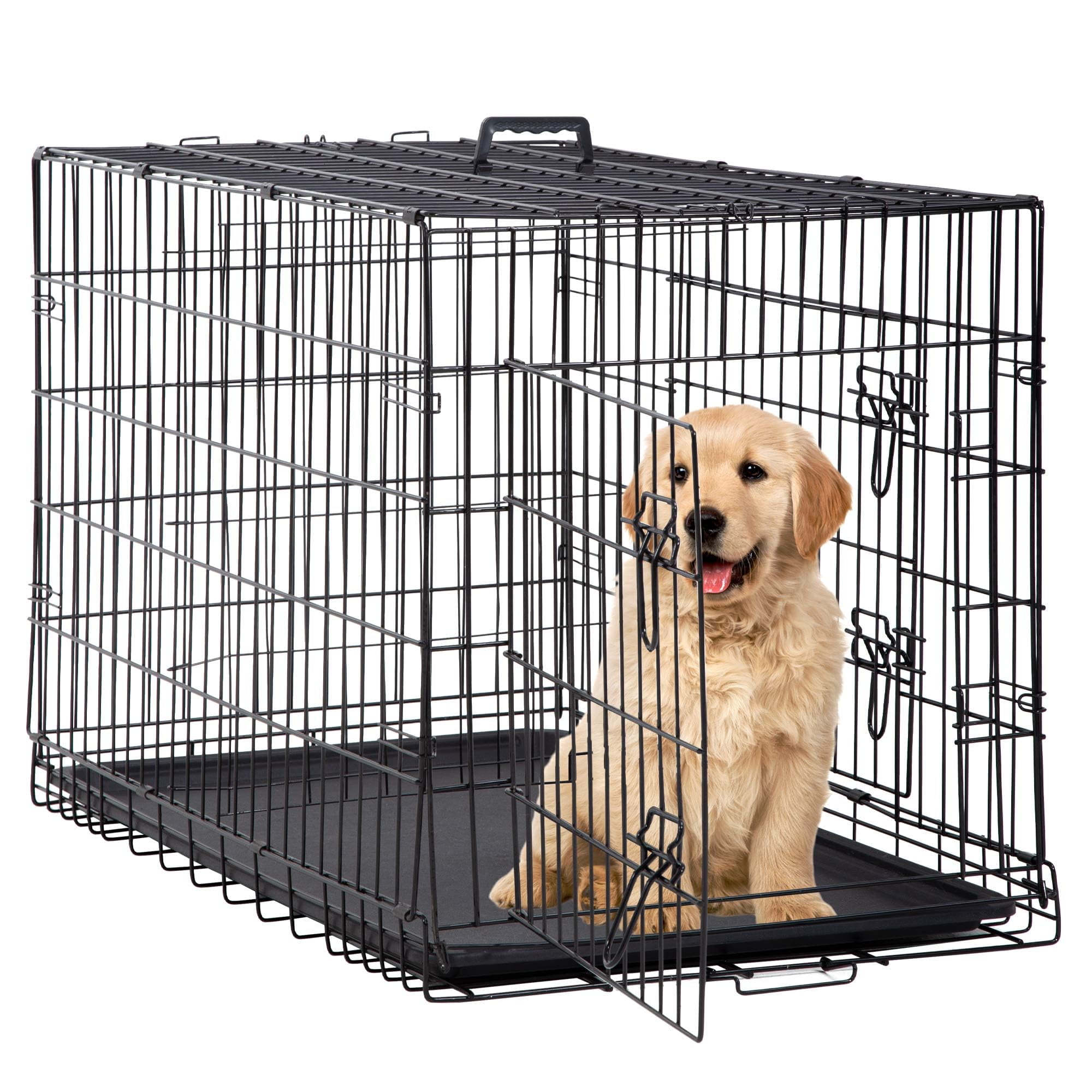 View of CL.HPAHKL 24 Inch Double Door Folding Portable Metal Dog Crates for ...