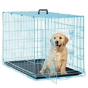 CL.HPAHKL 24 Inch Small Dog Cages for Inside, Portable Foldable Metal Crates for Dogs with Double Door & Removable Tray Small Wire Dog Kennel with Divider for Small Puppy, Cat Indoor Outdoor, Blue