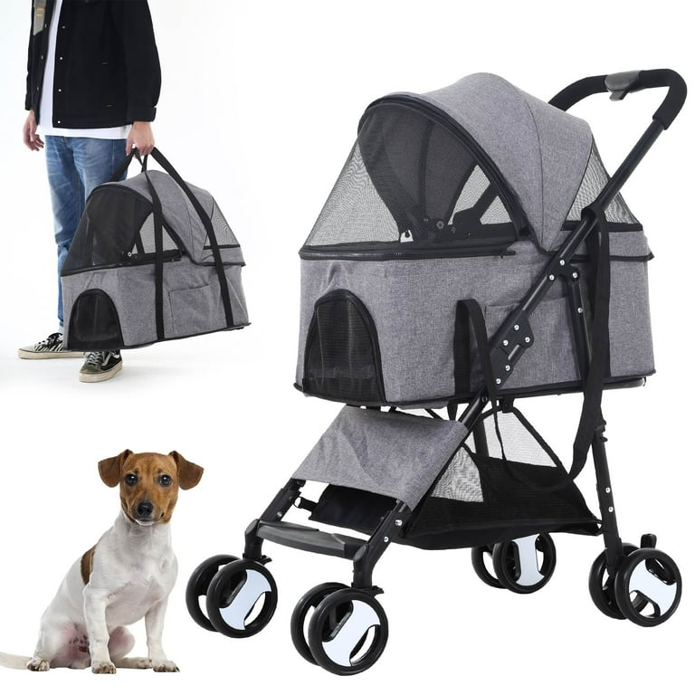 3-in-1 Foldable Dog Stroller With Detachable Carrier – 4-Wheel Pet Stroller For Small/Medium Dogs & Cats