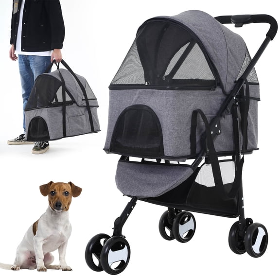 CL.HPAHKL 3 in 1 Dog Stroller For Medium Small Dogs Cats, 3 Wheels Folding Cat Stroller Pet Stroller with Removable Carrier, Portable Dog Cat Cage Jogger Stroller Lightweight for Travel
