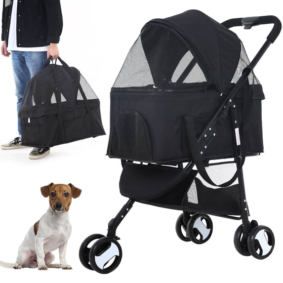 CL.HPAHKL 3 in 1 Dog Stroller for Medium Small Dogs Cats, 3 Wheels Folding Cat Stroller Pet Stroller with Removable Carrier, Portable Dog Cat Cage Jogger Stroller Lightweight for Travel