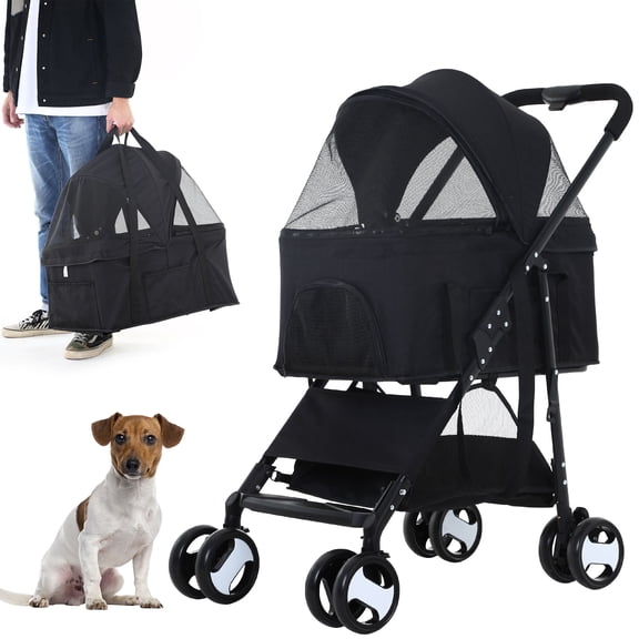 CL.HPAHKL 3 in 1 Dog Stroller For Medium Small Dogs Cats, 4 Wheels Folding Cat Stroller Pet Stroller with Removable Carrier, Portable Dog Cat Cage Jogger Stroller with Storage Lightweight for Travel